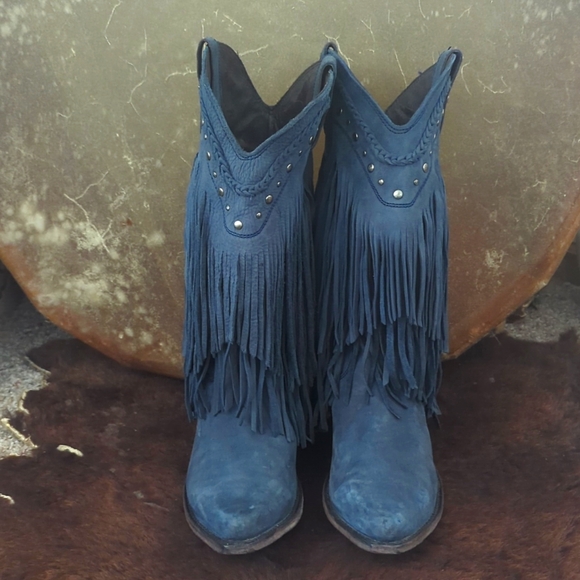 LIBERTY BLACK LB71124 "Vegas" Russian Blue fringe cowgirl boots snip toe sz 10 - Picture 8 of 16
